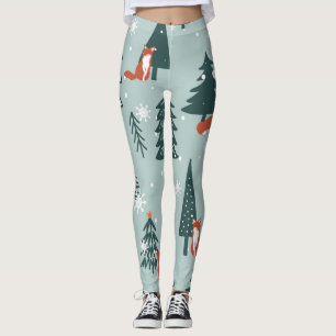 Foxes, fir-trees, winter, colourful pattern leggings