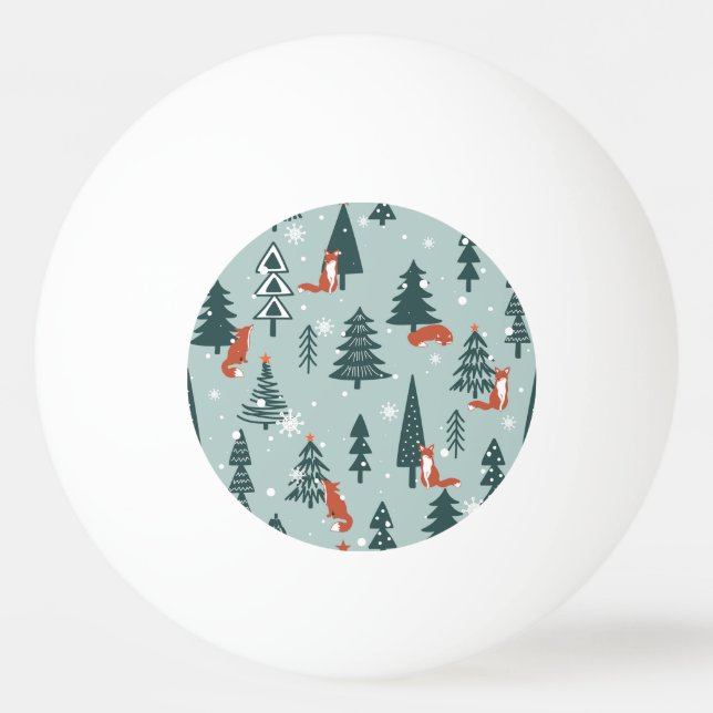 Foxes, fir-trees, winter, colourful pattern ping pong ball (Front)