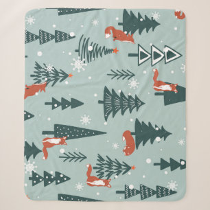 Foxes, fir-trees, winter, colourful pattern sherpa blanket