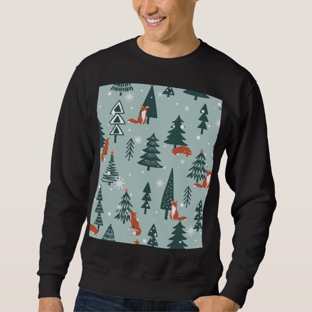Foxes, fir-trees, winter, colourful pattern sweatshirt (Front)