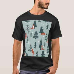 Foxes, fir-trees, winter, colourful pattern T-Shirt