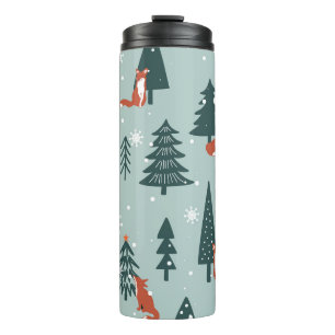 Foxes, fir-trees, winter, colourful pattern thermal tumbler