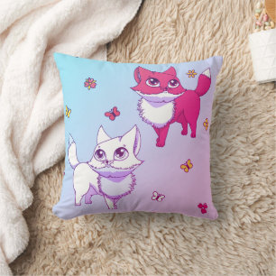 Foxes Flower & Butterflies, Modern Throw Pillow