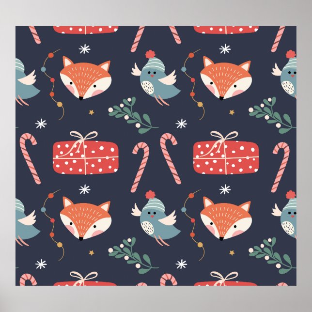 Foxes & Gifts: Christmas Seamless Pattern Poster (Front)