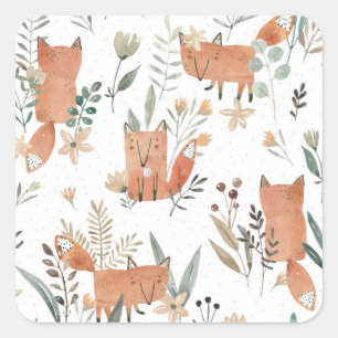Foxes in Meadows: Watercolor Seamless Square Sticker