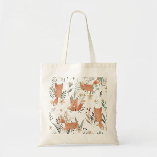 Foxes in Meadows: Watercolor Seamless Tote Bag