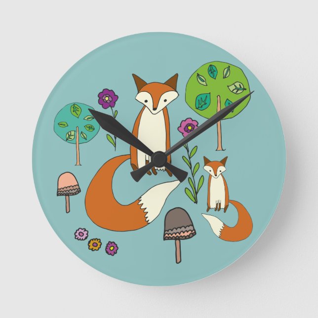 Foxes in the forest round clock (Front)