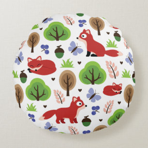 Foxes in the Oak Forest Round Cushion