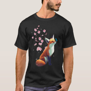 Foxes Japanese Cherry Blossom Flower Vintage T-Shirt
