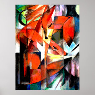 Foxes painting by Franz Marc in digital colouring Poster