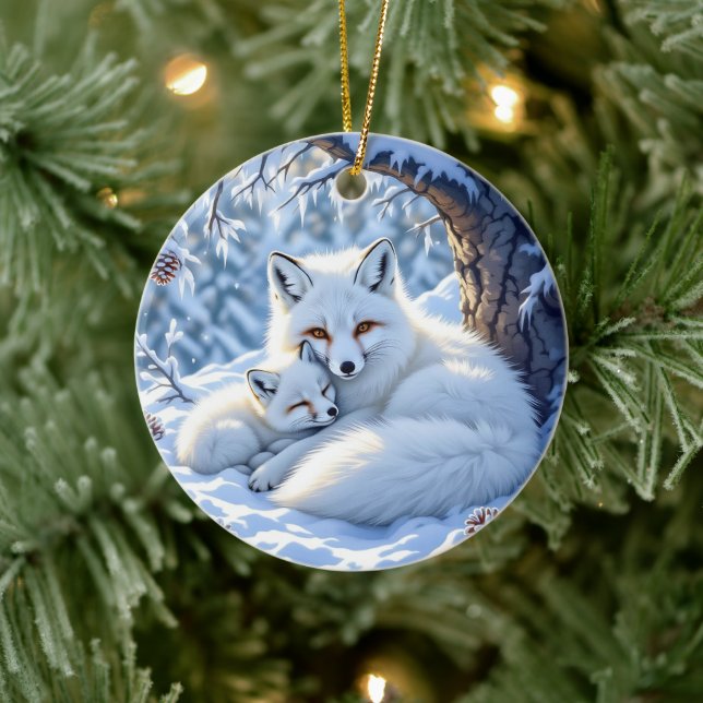 Foxes Themed Personalised Christmas Ceramic Ornament (Tree)