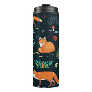 Foxes Trees Leaves Dark Background Thermal Tumbler