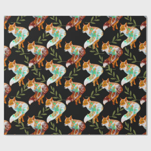 Foxes With Nature Pattern Design Wrapping Paper