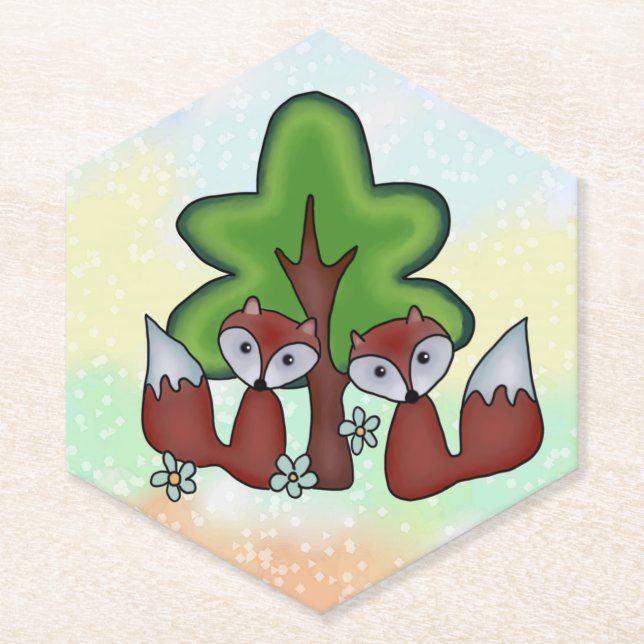 foxes with tree paper coaster (Front)
