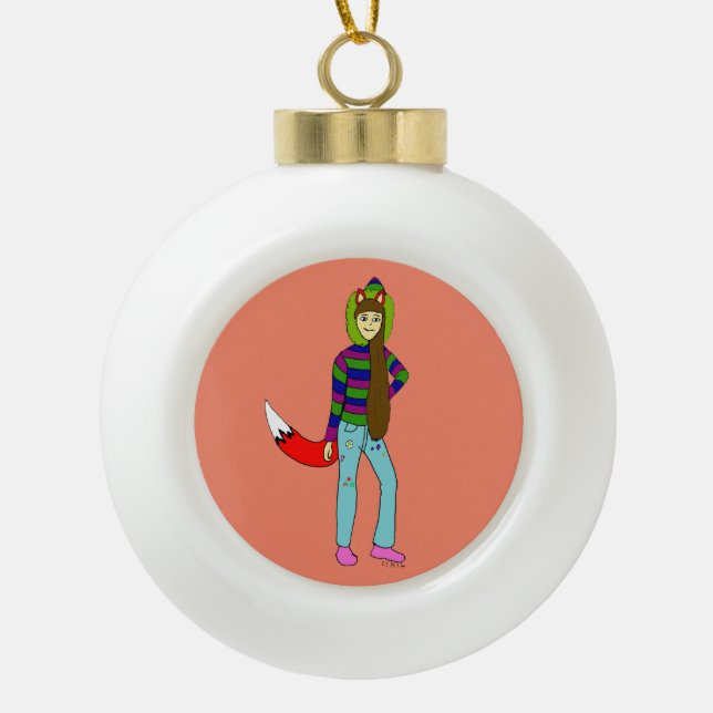 foxgirl    ceramic ball christmas ornament (Front)
