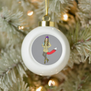 Foxgirl ceramic ball christmas ornament