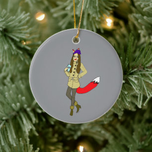 Foxgirl ceramic ornament