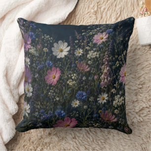 Foxglove Cottagecore Dark Wildflower Floral Cushion