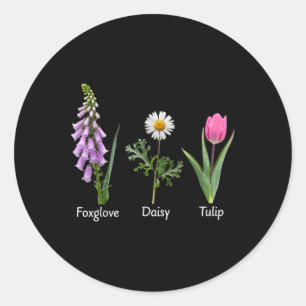 Foxglove Daisy Tulip Floral  Classic Round Sticker
