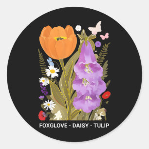 Foxglove Daisy Tulip Floral  Classic Round Sticker