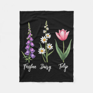 Foxglove Daisy Tulip Floral Girl Mum Flower Design Fleece Blanket