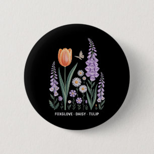 Foxglove Daisy Tulip Floral Nature Art 6 Cm Round Badge