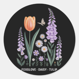 Foxglove Daisy Tulip Floral Nature Art Classic Round Sticker