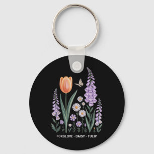 Foxglove Daisy Tulip Floral Nature Art  Key Ring