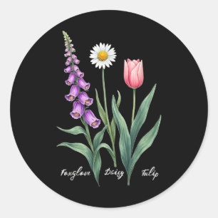 Foxglove Daisy Tulip Flower Design Floral Girl Mum Classic Round Sticker