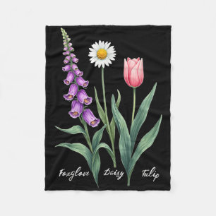 Foxglove Daisy Tulip Flower Design Floral Girl Mum Fleece Blanket