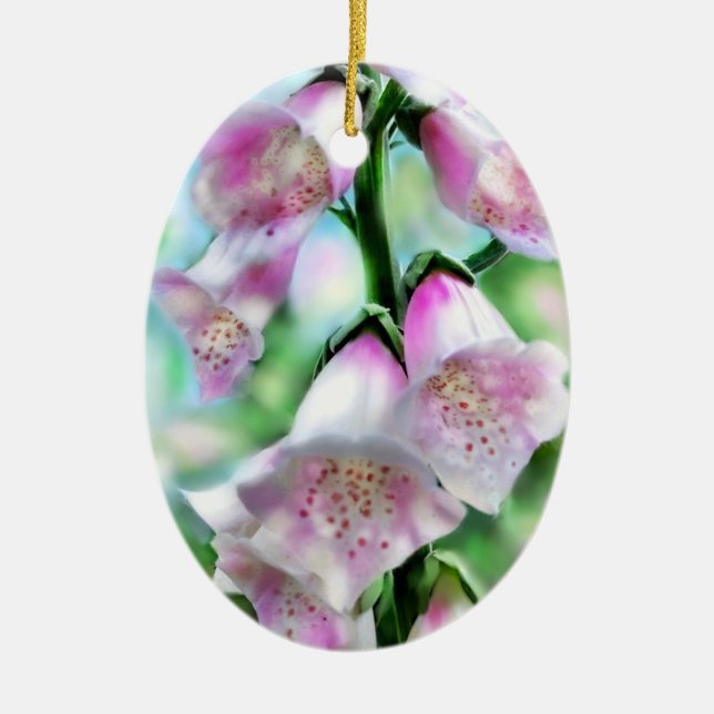 Foxglove Flower Pink Purple Green White Garden  Ceramic Ornament (Front)