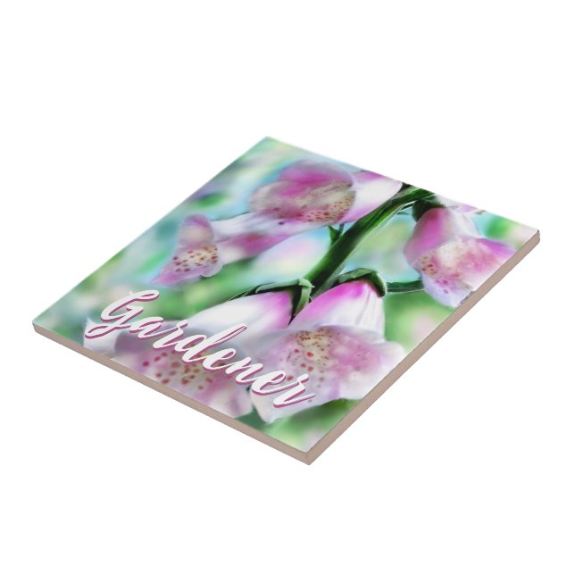 Foxglove Flowers Floral Pink Garden Personalised Ceramic Tile (Side)