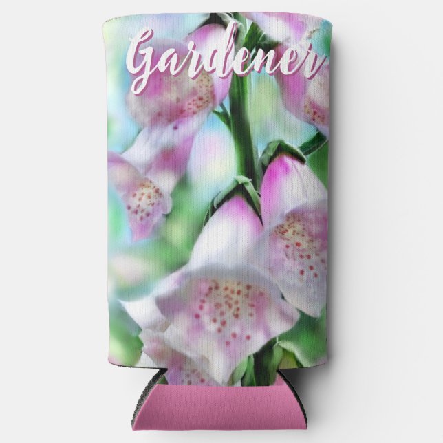 Foxglove Flowers Floral Pink Garden Personalised Seltzer Can Cooler (Front)