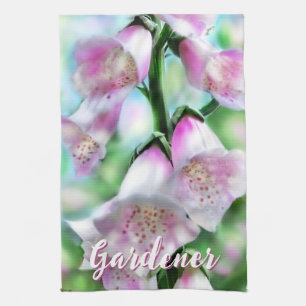 Foxglove Flowers Floral Pink Garden Personalised Tea Towel