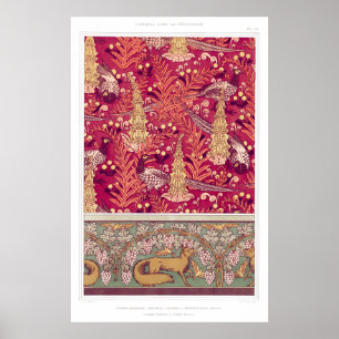 Foxglove flowers pheasants and foxes art nouveau poster