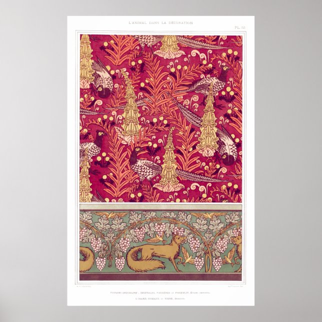 Foxglove flowers pheasants and foxes art nouveau poster (Front)