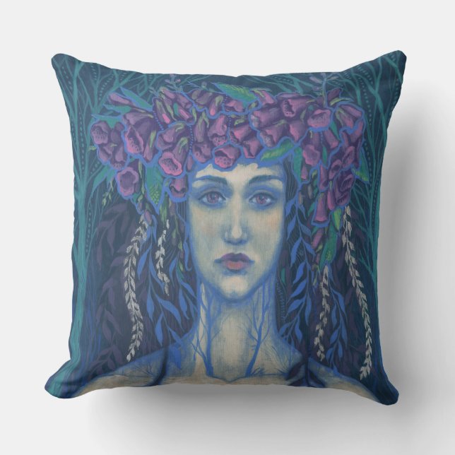 Foxgloves dryad beautiful girl surreal fantasy art cushion (Front)