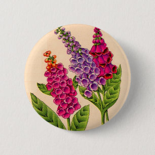 foxgloves in red and purple 6 cm round badge