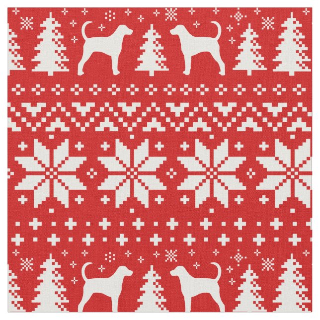 Foxhound Silhouettes Christmas Holiday Patterned Fabric (Close Up)
