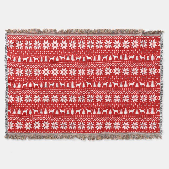 Foxhound Silhouettes Dog Christmas Sweater Pattern Throw Blanket (Front)