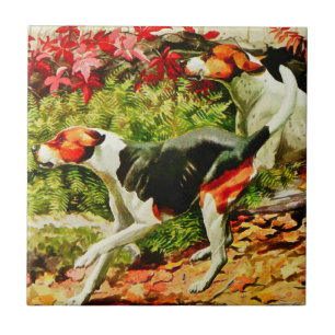 Foxhounds-English&American - in autumn wood   Ceramic Tile
