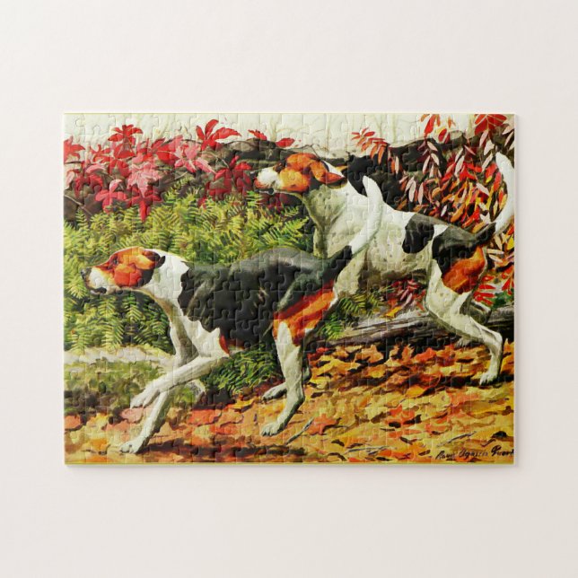 Foxhounds(English&American ) in autumn wood  Jigsaw Puzzle (Horizontal)