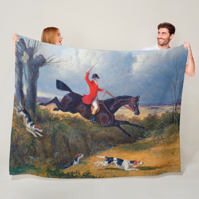 Foxhunting Clearing a Ditch 1839 Dog Fleece Blanket (In Situ)