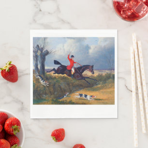 Foxhunting Clearing a Ditch John Herring 1839 Napkin