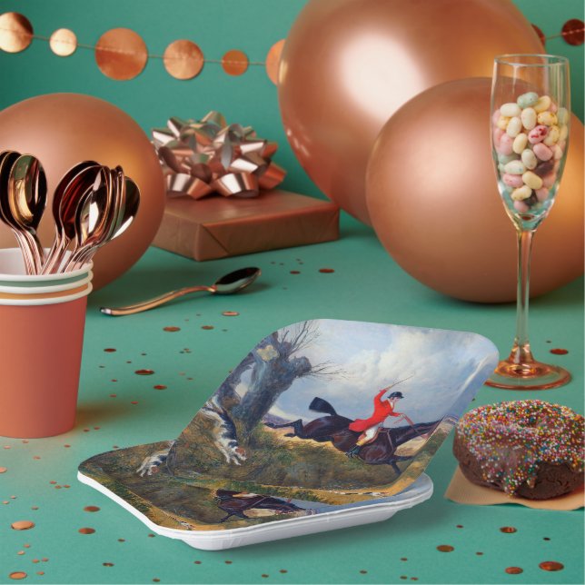 Foxhunting Clearing a Ditch John Herring 1839 Paper Plate (Multi)