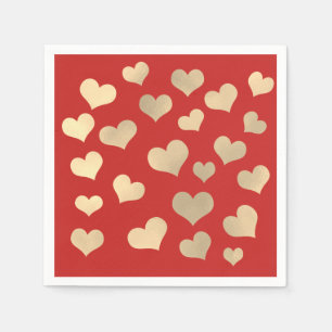Foxier Gold Blush Confetti Hearts Vivid Red Bridal Napkin