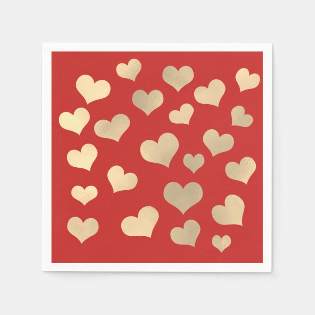 Foxier Gold Blush Confetti Hearts Vivid Red Bridal Napkin (Front)