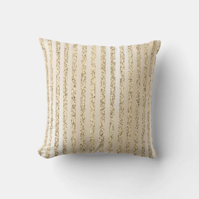 Foxier Gold Metallic Stripes Lines Pearly Creamy Cushion (Front)