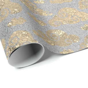 Foxier Silver Grey Glitter Clouds Metallic Silver Wrapping Paper