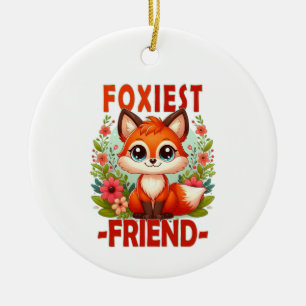 Foxiest Friend pun. Cute Baby Fox puppy cartoon Ceramic Ornament
